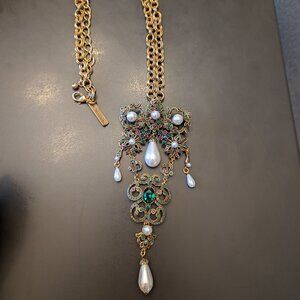 Oscar de la Renta Crystal Pearl Brooch Pendant (Chain not Included)